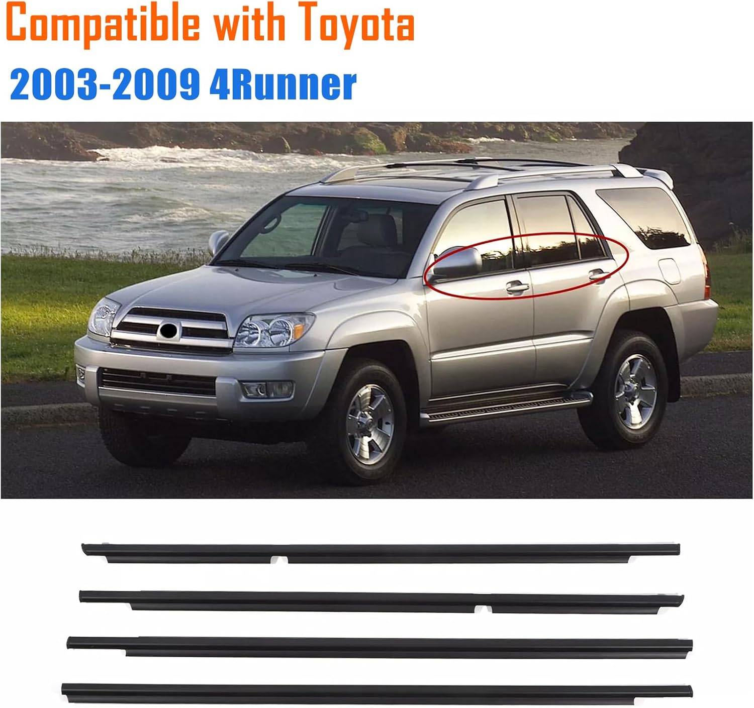 Weather Stripping Window Molding Trim Seal Compatible with Toyota 4Runner 2003-2009 Replace# 68161-35060 68162-35060 68163-35030 68164-35030
