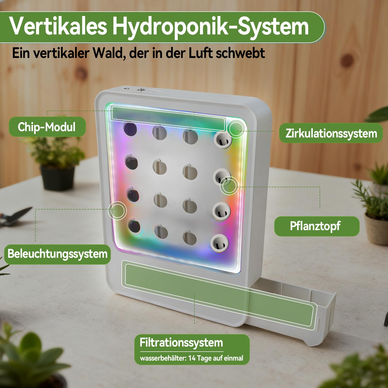 Sistema di coltivazione idroponica, telecomando APP 16 cialde regolabile torre idroponica giardino con luce LED coltiva e timer automatico per semi, frutta, verdura, kit di coltivazione
