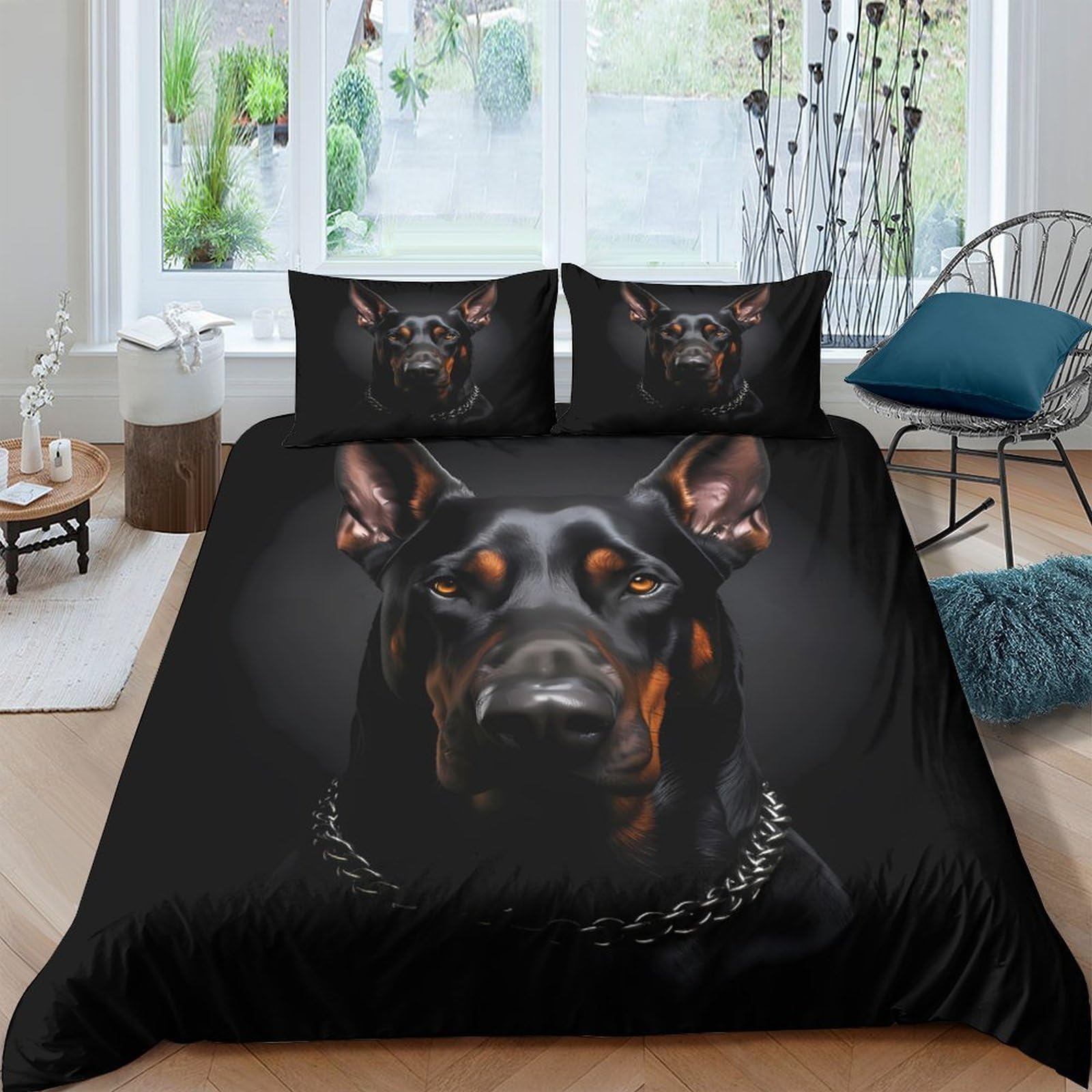 Ctjqhvkz Style-5 3D Printed Black Doberman Fitted Sheet Microfiber Soft Anti-Slip Dog Head Bed Cover For Bedroom Dorm Mattress Protection Decor Single（135X200cm）