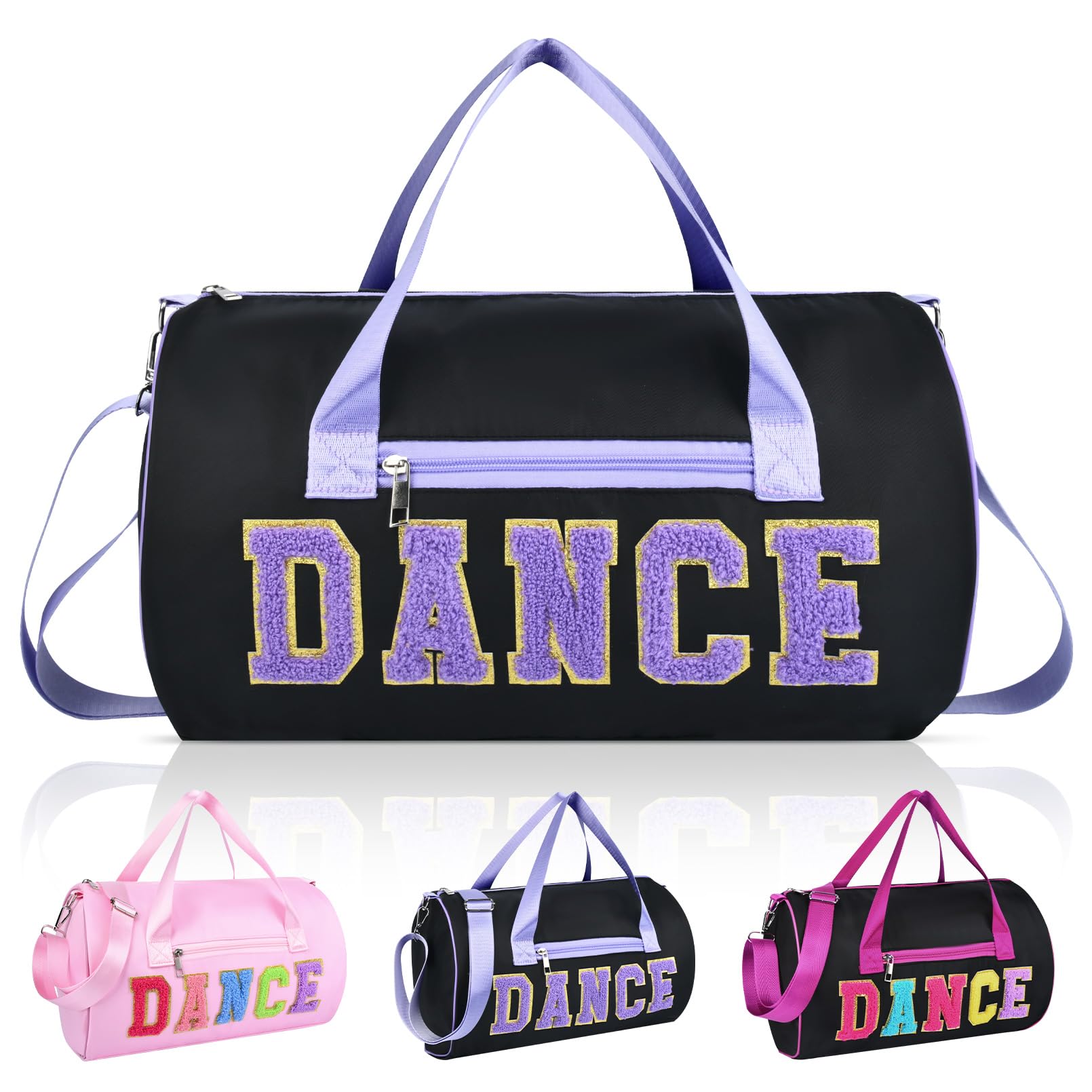 Dance Bag for Girls, KUIRAN 23L Waterproof Travel Duffel Bag with Colorful Chenille Letter, Lightweight Small Gym Sport Ballet Bag Weekender Bag with