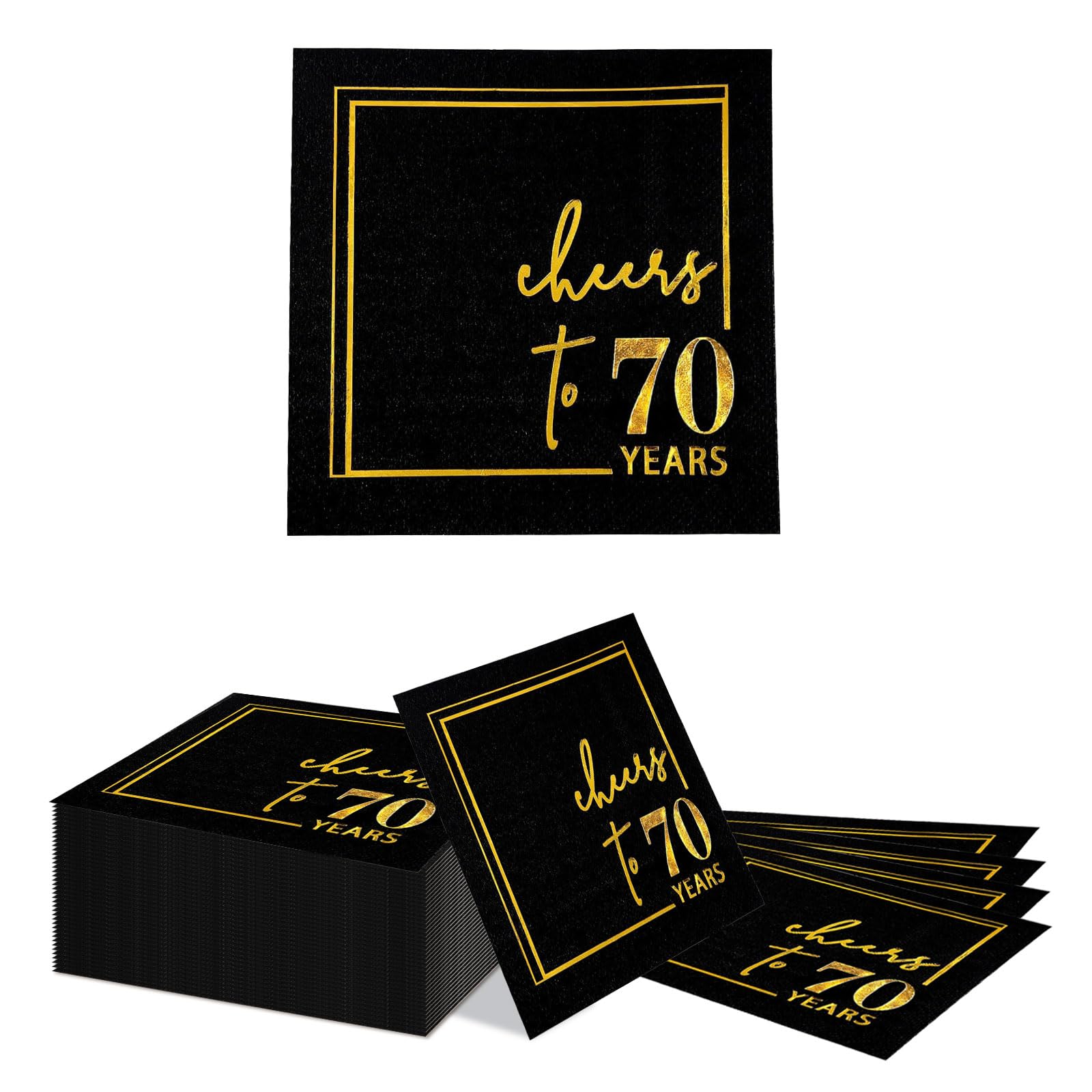 Kotkiddy 70th Birthday Decoration Napkins 40 Pieces, 25x25cm Black Gold, Happy Birthday Paper Napkins for Man Woman, 70th Birthday Decoration
