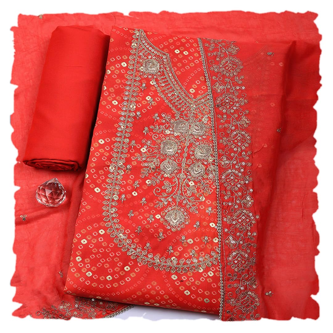 Pink Printed Cotton Blend Unstitched Suit With Pant & Dupatta-image-16
