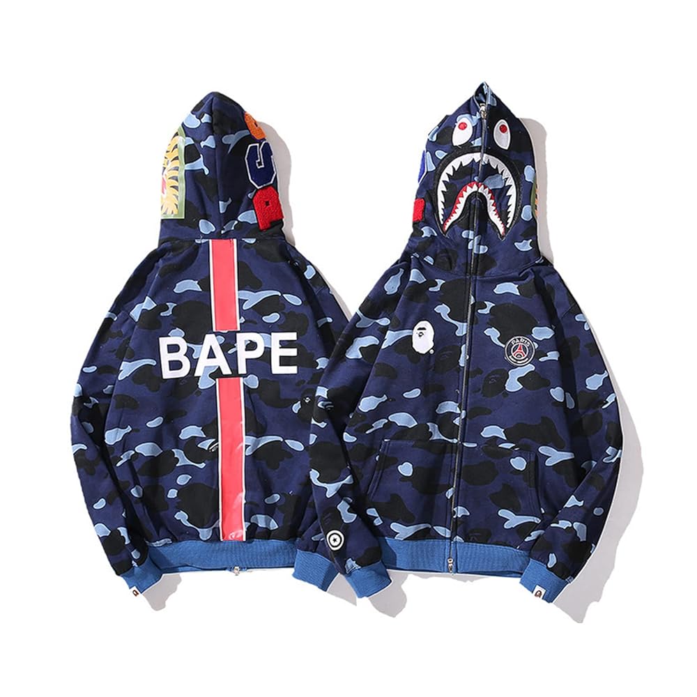 Felpa Con Cappuccio Uomo Stampa Testa Squalo - Zip Frontale, Design Camouflage, Poliestere - Foto 7