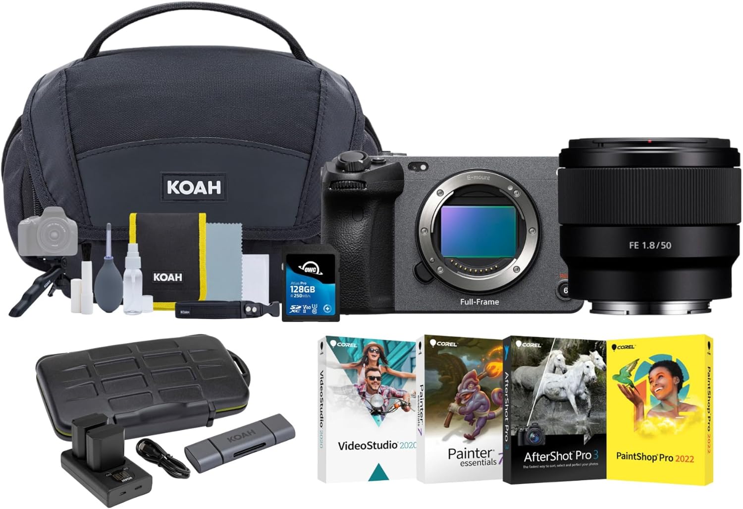 Sony FX3 Full-Frame Cinema Camera with 50mm f/1.8 Lens Bundle with (2-Pack) Batteries, Memory Card, 4 Softwares, Bag with Cleaning Kit and Card Reader (8 Items)