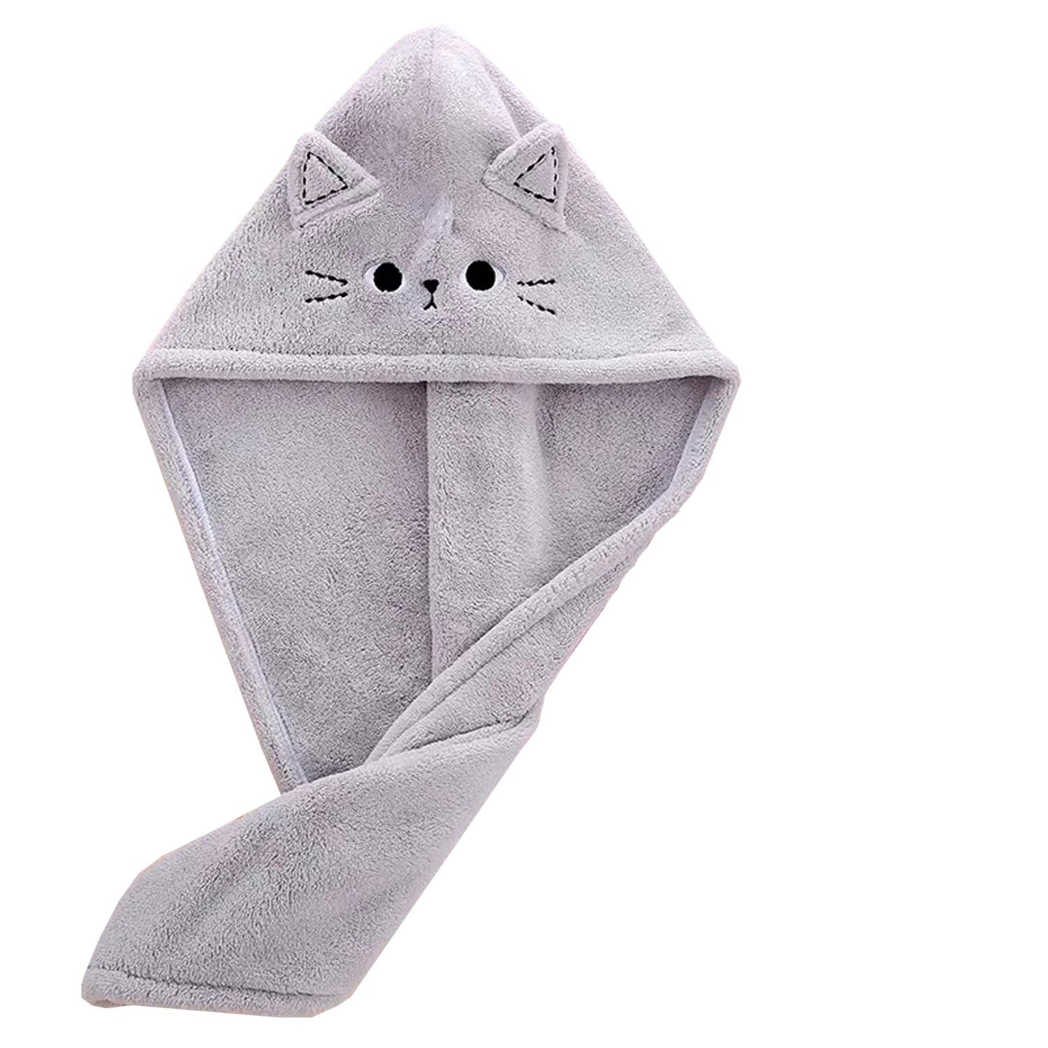quxupHair Drying Towels, 1 Packs Microfiber Hair Towel Wrap, Funny Cat Hair Drying Towels for Women Girls Cat Lovers, Ultra Absorbent Quick Dry Hair Turban for Drying Long, Thick, Curly Hair (Grey)