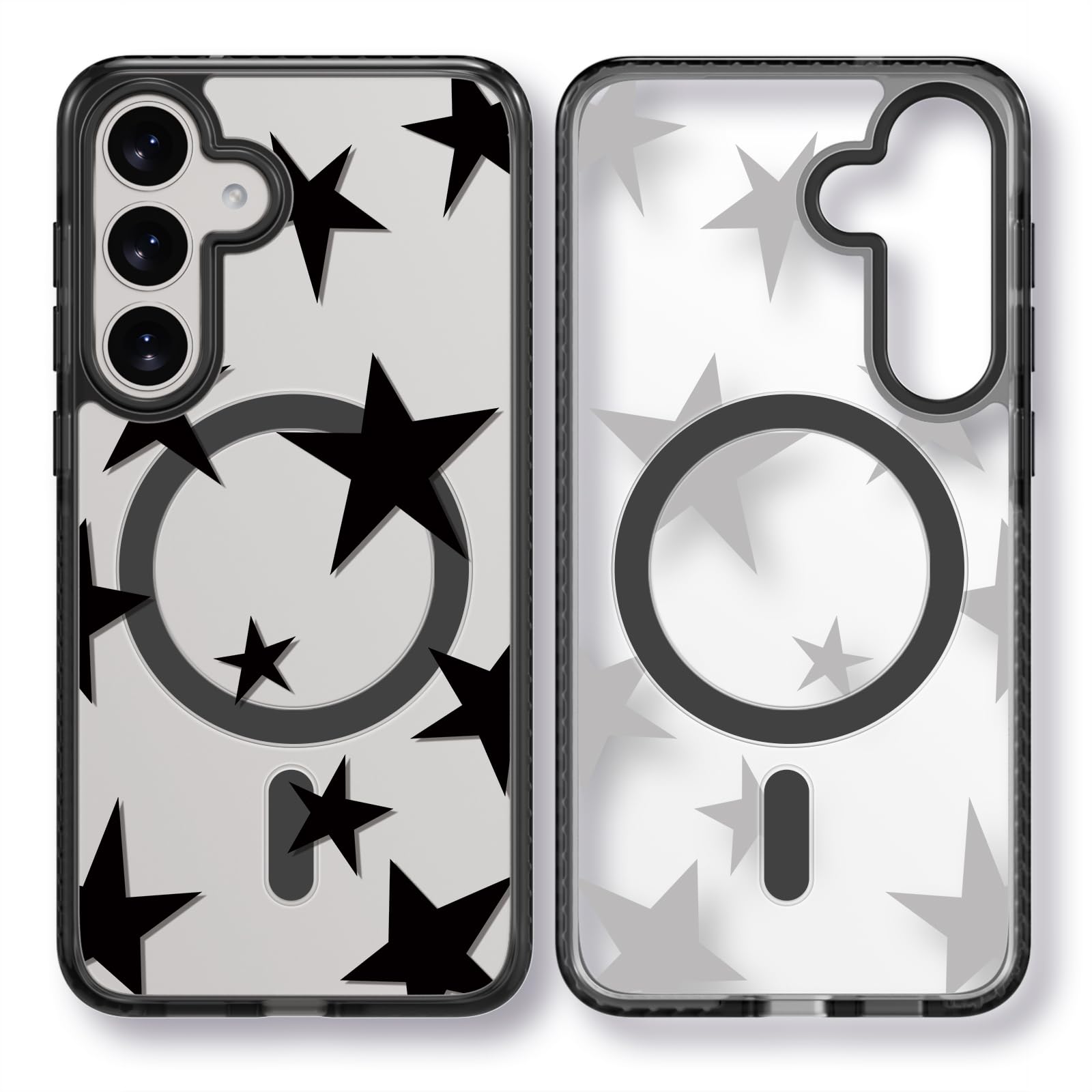 Rosarnnah Magnetic Coque pour Samsung Galaxy Magsafe - Esthétique mignonne - Durable et résistante aux chocs de 2 m - Motif étoile à cinq branches - 6,2 pouces - Noir