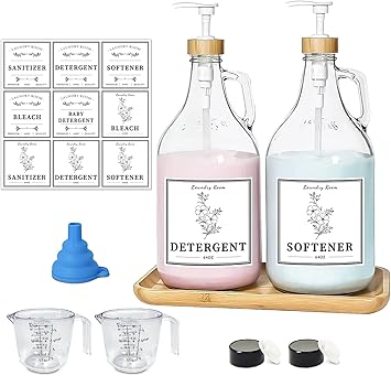 LIKAJON Glass Laundry Detergent Dispenser, Liquid Laundry Soap Dispenser for Laundry Room, 64oz D...