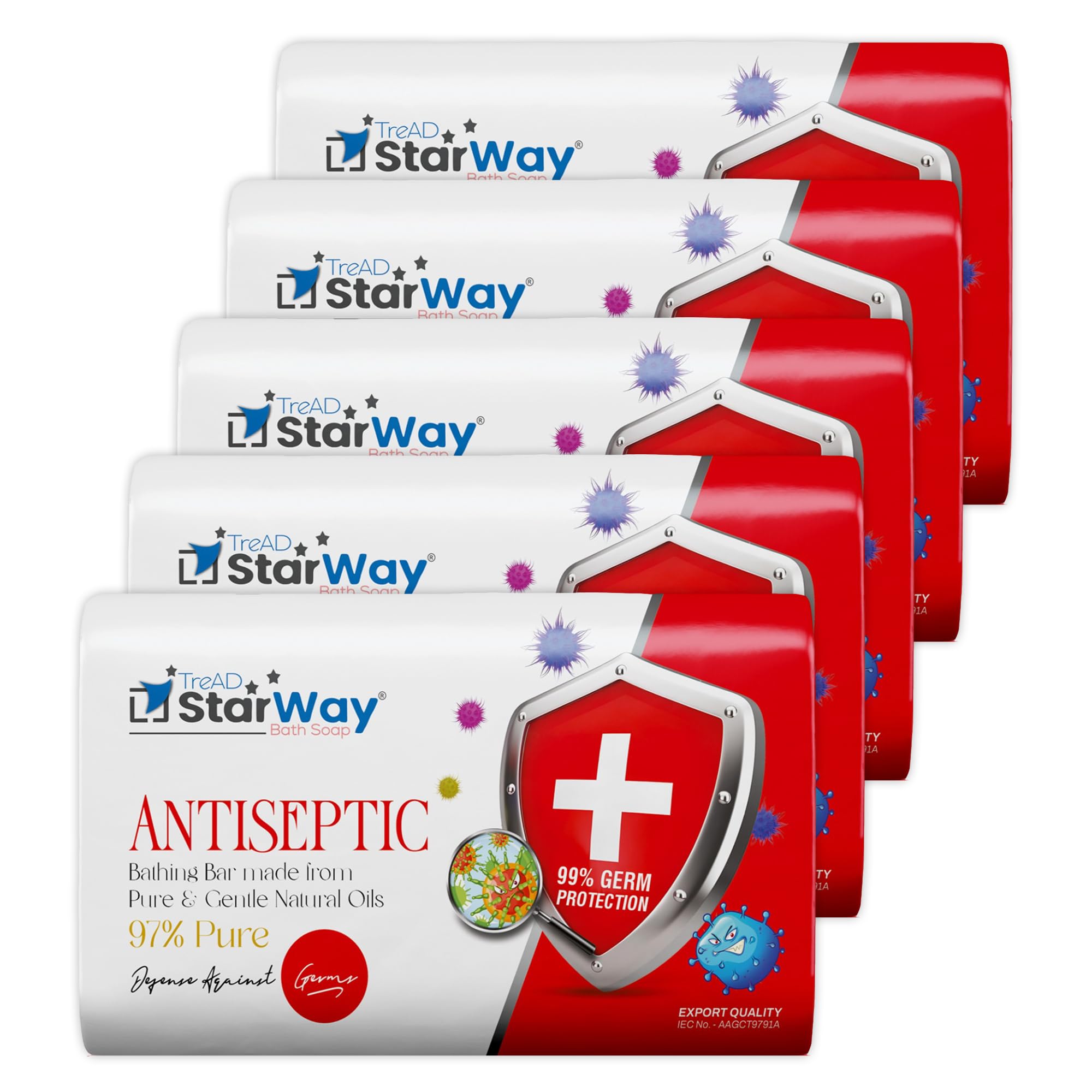 Antiseptic Bathing Bar | Pack of 3 x (15 Soaps) | 97% Pure | With Germ Protection & Natural Oils | Gentle Cleanser for Healthy Skin | Herbal Antibacterial Soap for All Skin Types-image-14