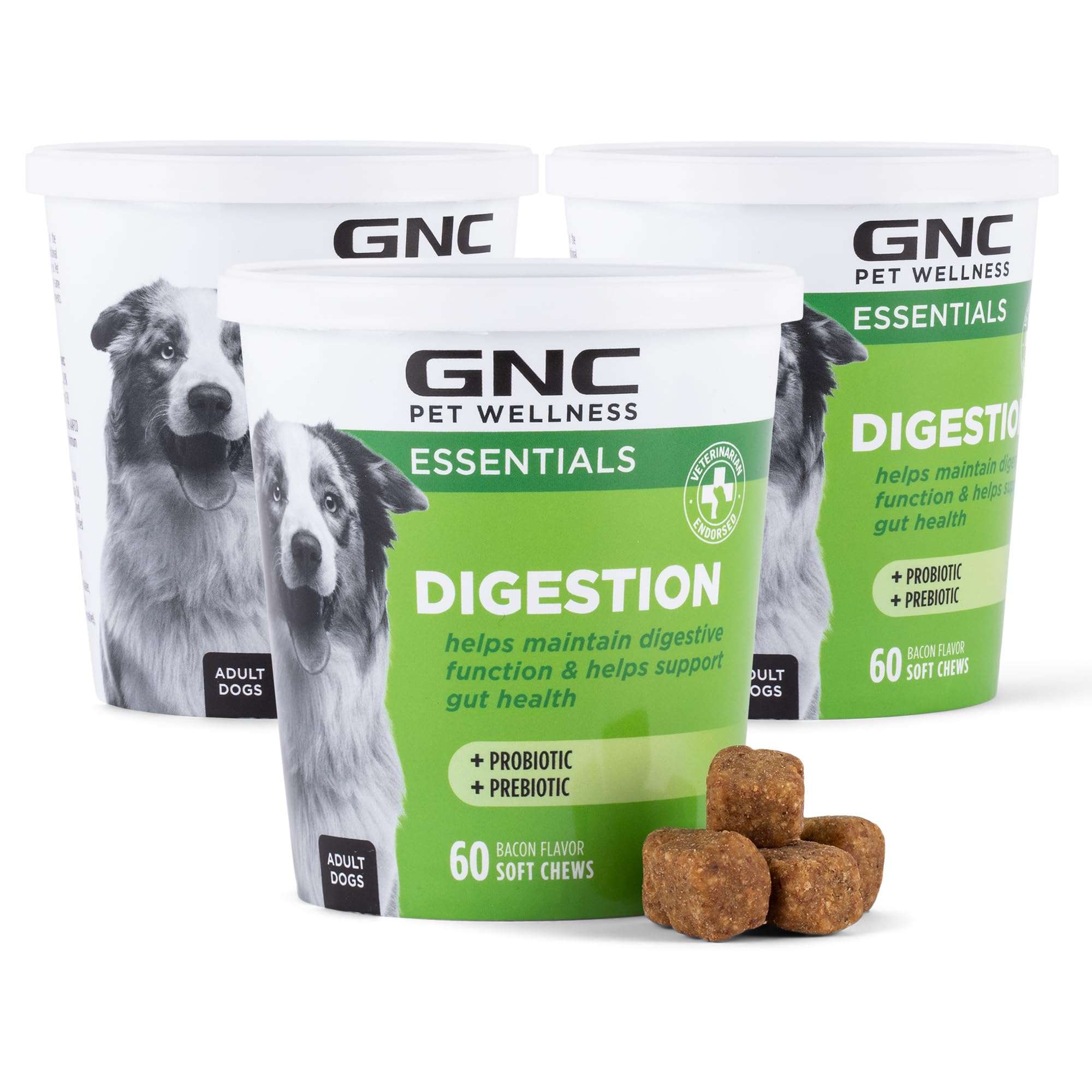 GNC Pets Essentials Digestion Soft Chews for Dogs, Bacon, 60 Count, 3-Pack Digestion 60 Count (Pack of 3)