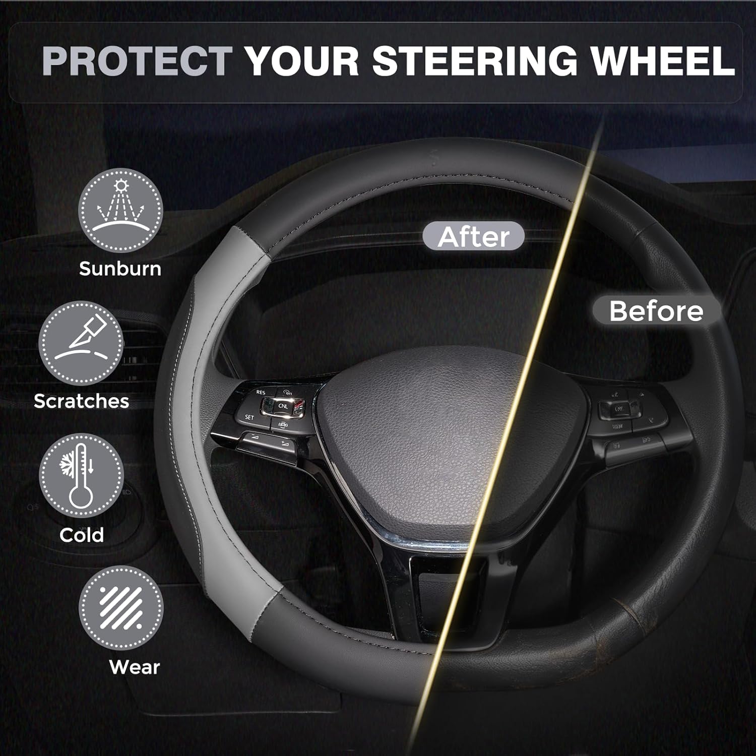 FLORICH Car Steering Wheel Cover, Microfiber Leather Steering Wheel Covers with Anti-Slip Lining, Breathable Elastic Car Steering Wheel Protector, Universal Standard Size 14-15 inch - Image 4