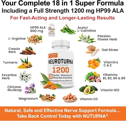 Miniatura 5 de Suplemento de apoyo a la neuropatía con 1200 mg de ácido alfa lipoico HP-99, fórmula de nervio ALA de máxima fuerza para pies, manos, dedos y