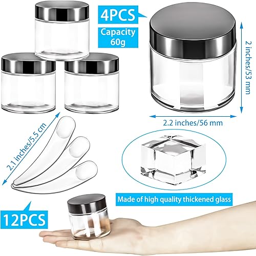 Miniatura 52 de MotBach Paquete de 3 tarros de vidrio de 16 onzas con tapas, recipientes redondos de vidrio transparente de 16.2 fl oz, tarros de maquillaje, tarro