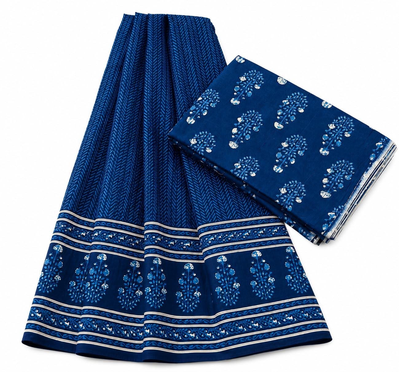 Women's Cotton Jaipuri Hand Block Print Unstitched Suit Material with Cotton Mulmul Dupatta(Top/Bottom/Dupatta-Piece 2.5m)-picture-40