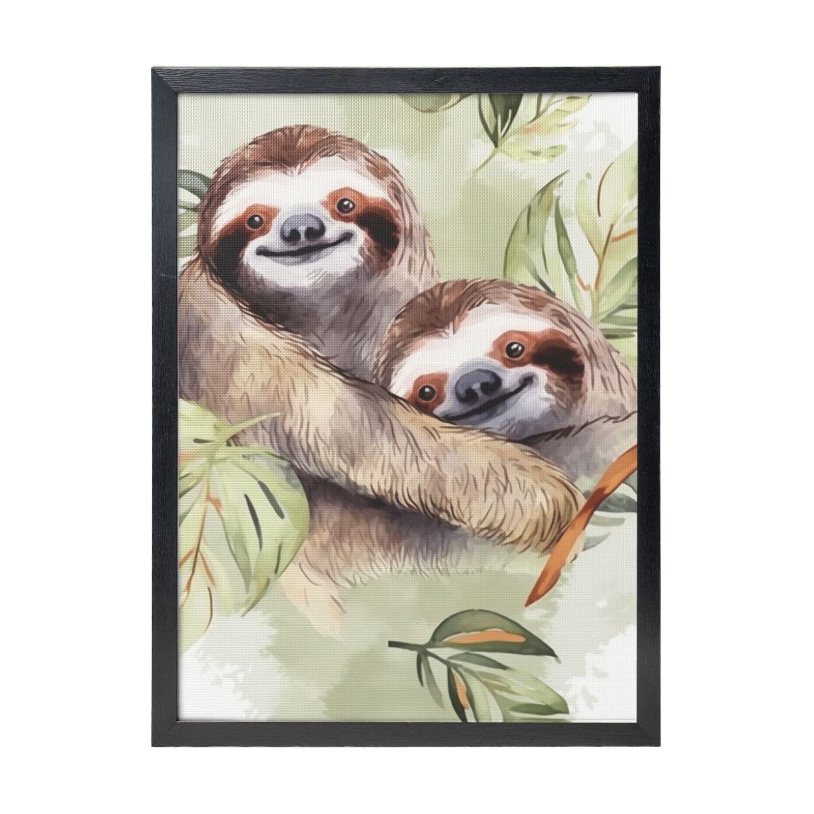 Framed Wall Art - Decorative Canvas Painting Watercolor Sloth Pictures Poster Aesthetic Modern Prints Artwork for Bedroom Office Wall Decor Ready To Hang 12x16 in