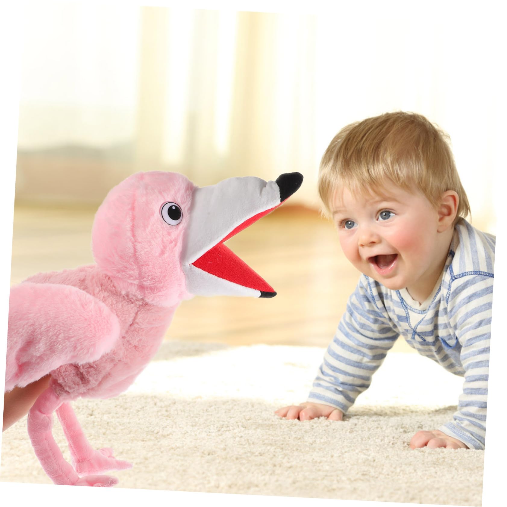 BESPORTBLE Burattino di Mano Fenicottero Rosa in Peluche Becco Mobile, Morbido Cotone Pp, Gioco per Narrazione e Ruolo, per Educazione Precoce e Divertimento
