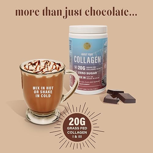 Miniatura 4 de ABOUT YOUR COLLAGEN Péptidos de chocolate en polvo, colágeno hidrolizado tipo 1 y 3 alimentado con pasto, promueve el cabello, la piel, las uñas,