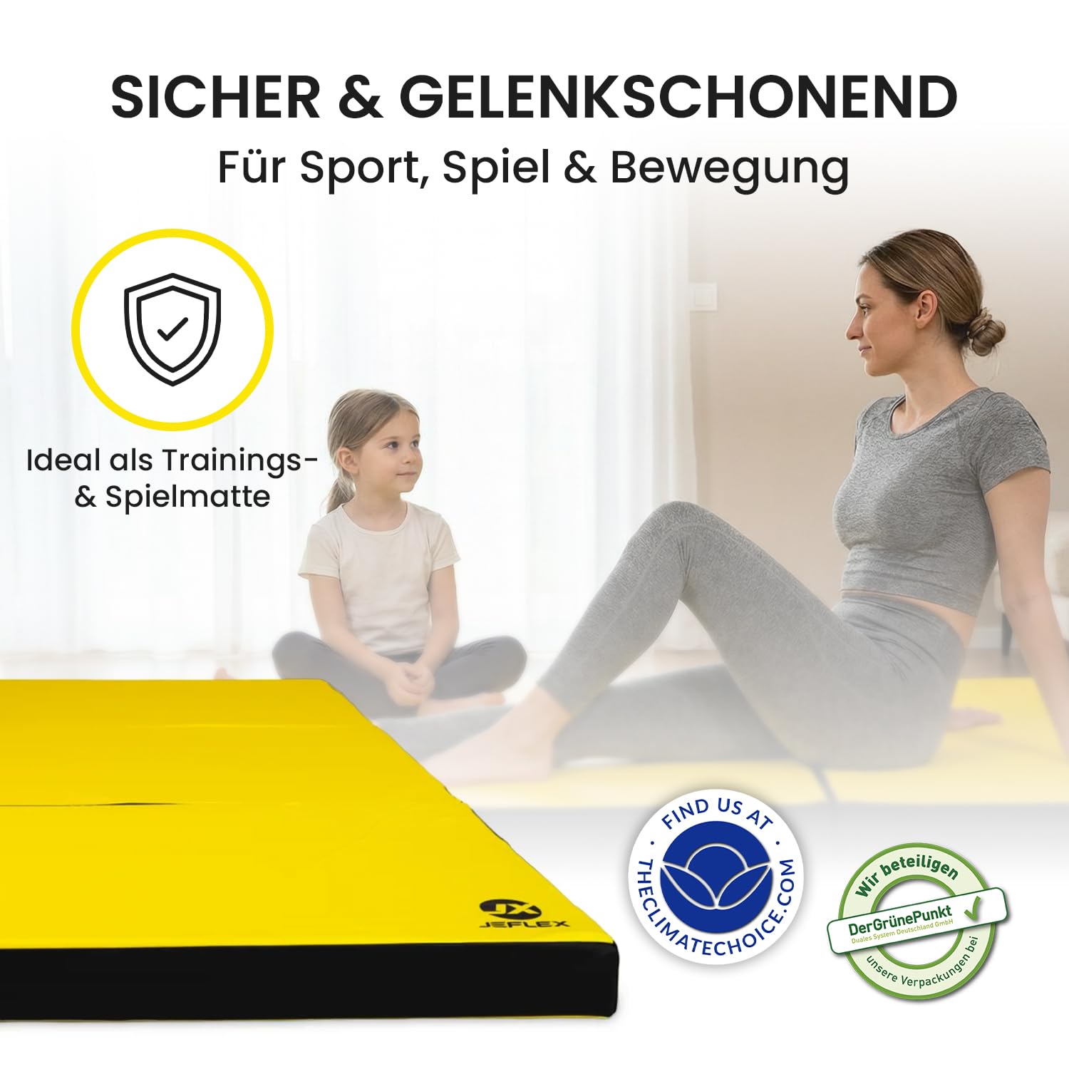 Jeflex - klappbare Weichbodenmatte & Turnmatte 150 x 100 x 8 cm MADE IN GERMANY/Gymnastikmatte tragbar/platzsparende Fitnessmatte & Yogamatte/Spielmatte für Kinderzimmer