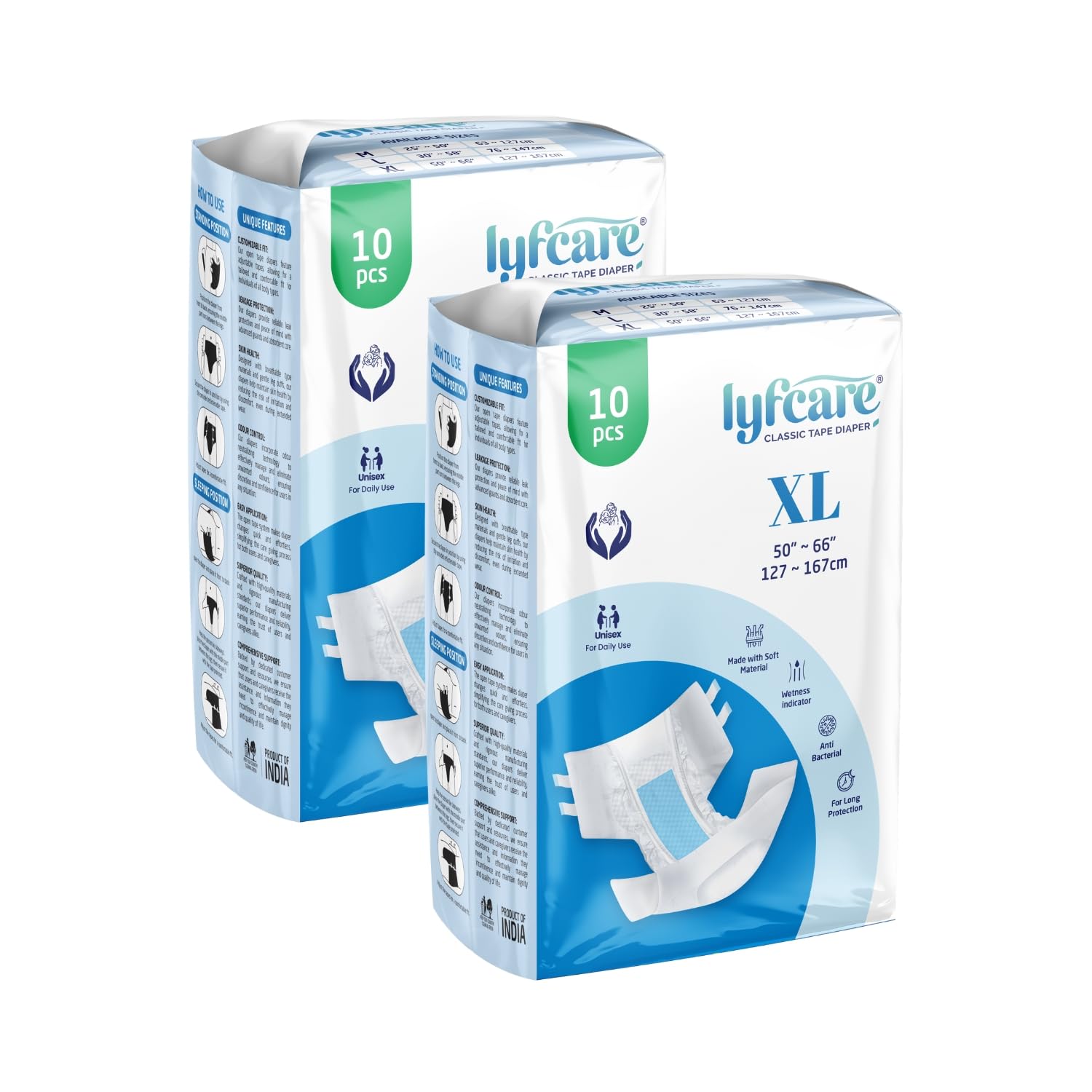 Lyfcare Open Tape Adult Diaper Extra Large (XL) - 20 Units (Pack of 2) | Unisex Diapers Open Tape Style | Waist (127-167 cm) | Wetness Indicator, Super absorb, 360° Protection & 0% Leakage - Unisex-image-27
