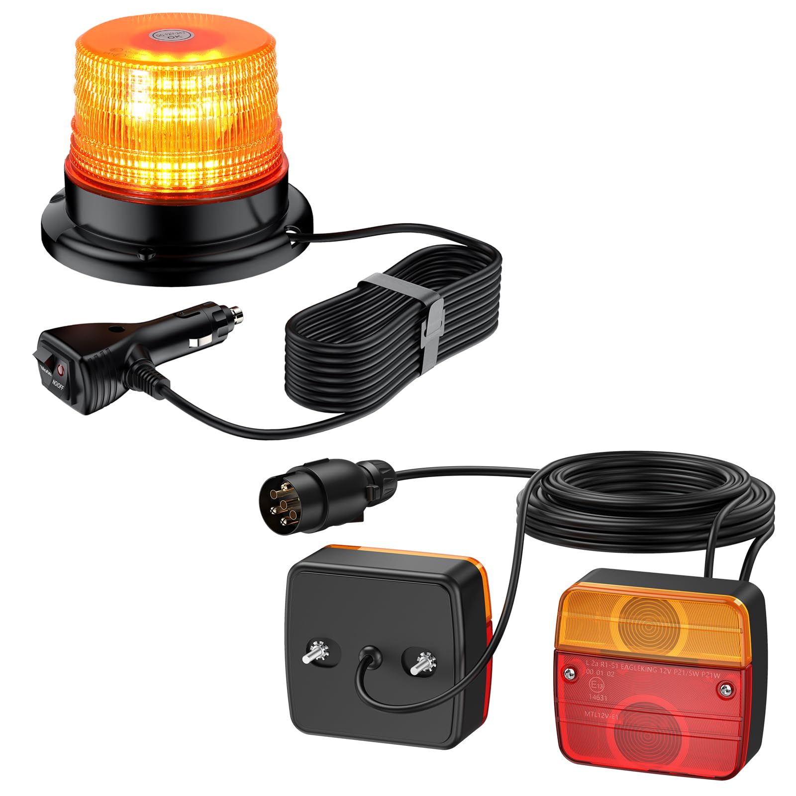 Luz de advertencia 40LEDs 7 Modos + pilotos traseros remolque E13
