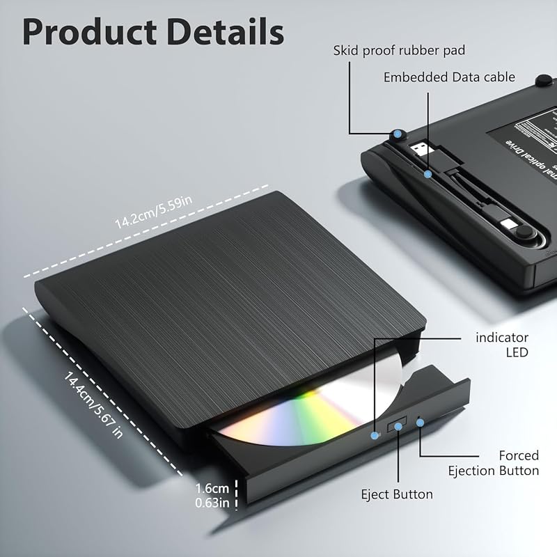 Yaeonku Külső Blu-ray Meghajtó USB 3.0 Type-C DVD Lejátszó Windows Mac
