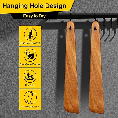 Miniatura 10 de Espátula plana de madera para utensilios de cocina, herramienta de cocina, espátulas raspadoras de madera de teca, espátulas no tóxicas, espátulas