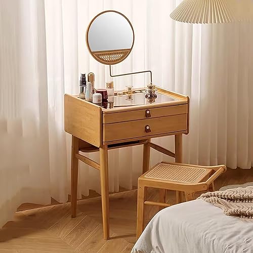 Miniatura 3 de Escritorio de maquillaje para dormitorio con espejo, tocador con 2 cajones, escritorio de tocador con silla de tocador, juego de tocador de