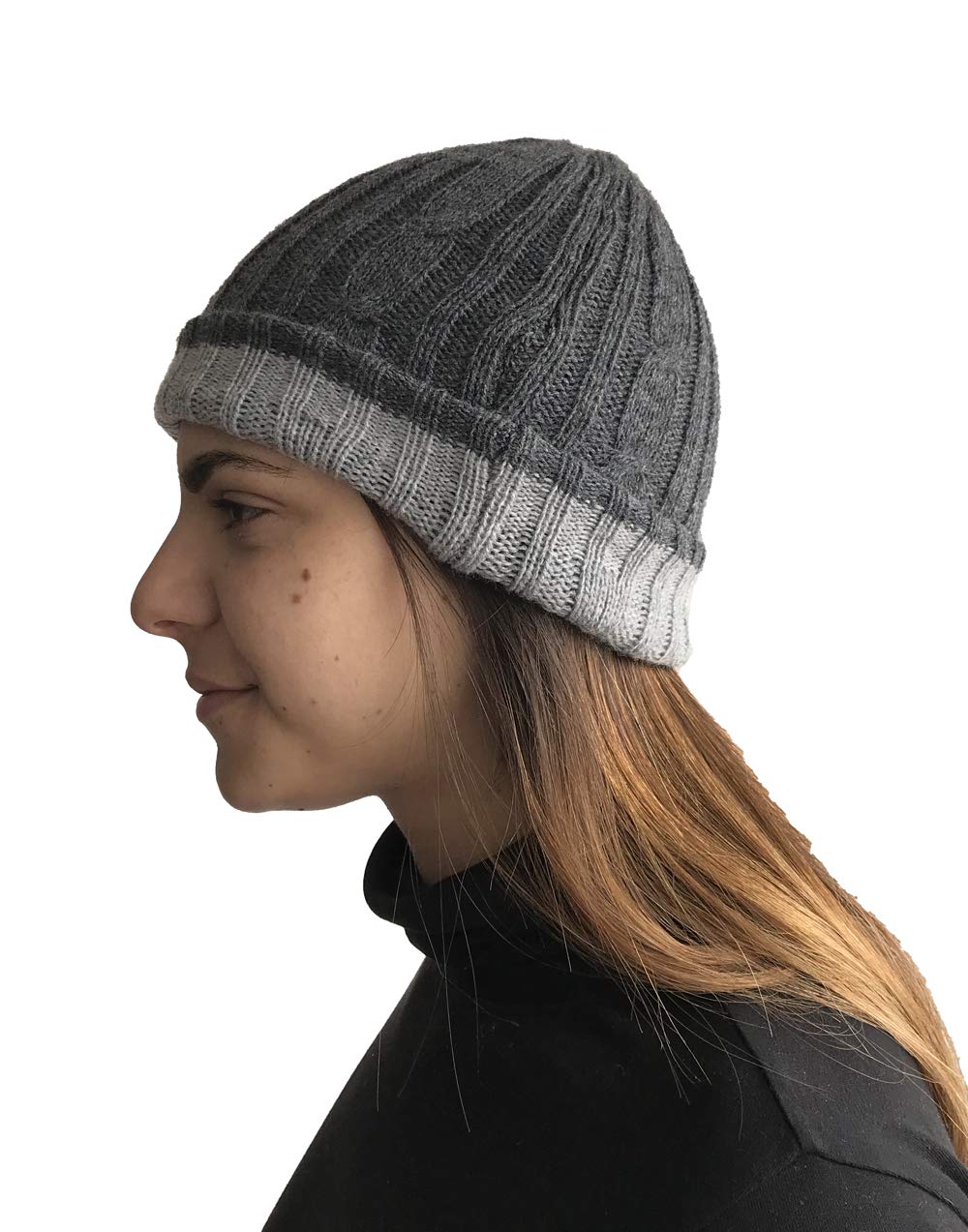 Alpaca Wool Men's & Women's Reversible - Cuffed Slouchy, Beanie Hat, Unisex, One Size