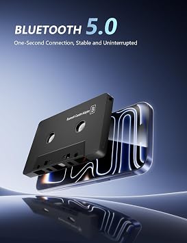 Wireless Bluetooth Cassette Adapter for Car, 5.0 Tape Receiver with Built-in Mic & Control Button, Hands-Free Calling Music Streaming for Vintage Vehicle Stereo - Black