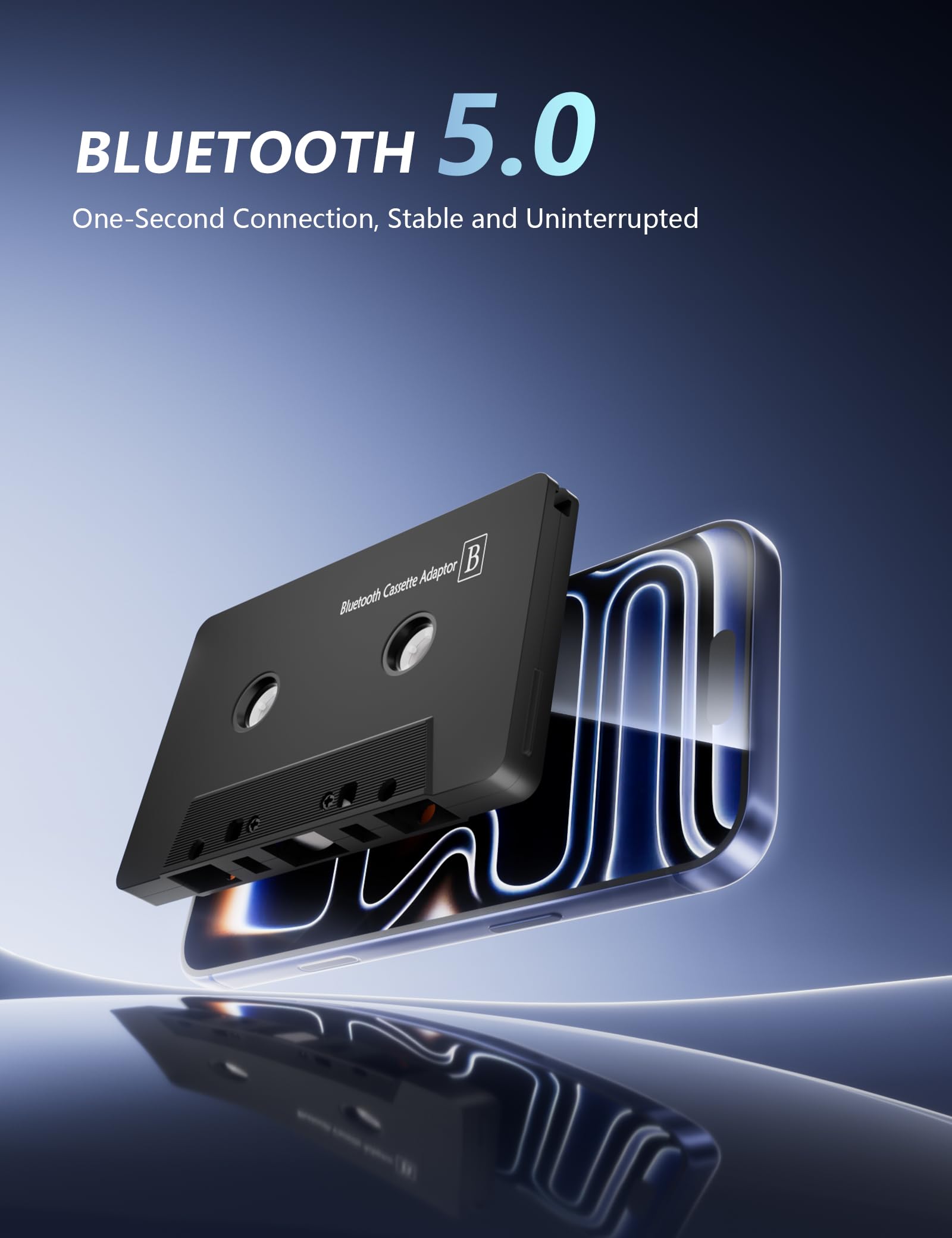 Bluetooth 5.0 Kassettenadapter für Autoradio, Drahtloser Auto Audio Cassette zu AUX Adapter mit Freisprechfunktion, Schwarz