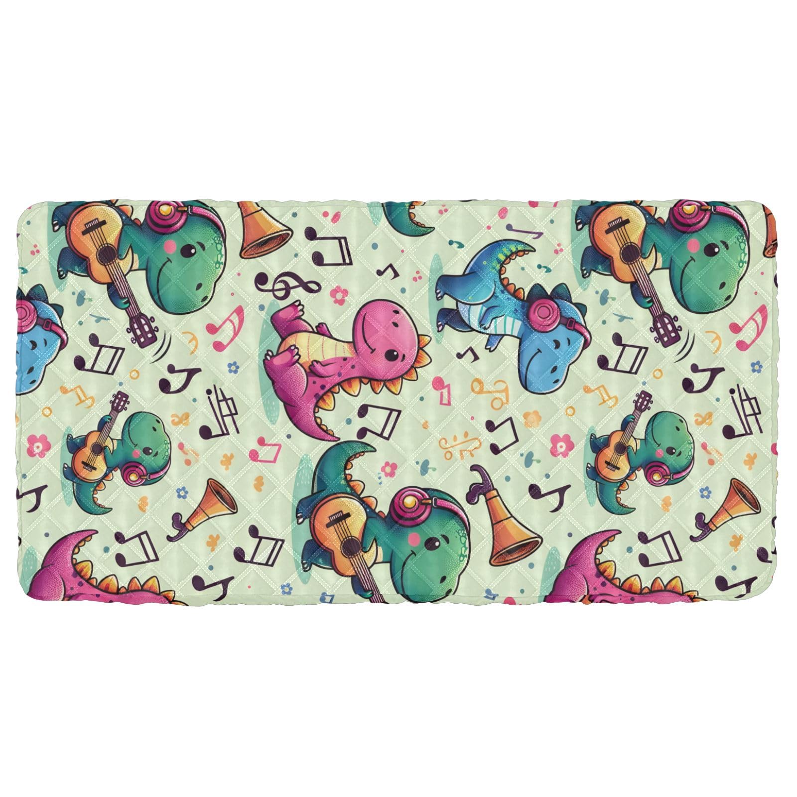 Portable Toddler Bed Sheet for Kids Cute Dinosaur Playing Music Travel Bed Fitted Sheet