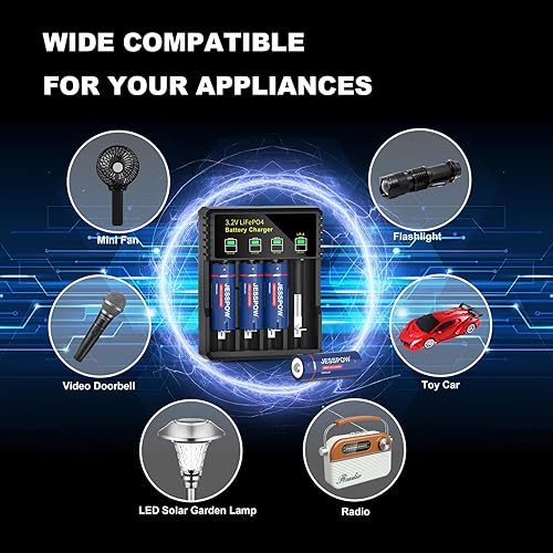 Miniatura 6 de 18500 baterías solares recargables de 3.2 V con cargador LiFePO4 de litio 3.2 voltios 1000 mAh batería para luces al aire libre, linterna, jardín,