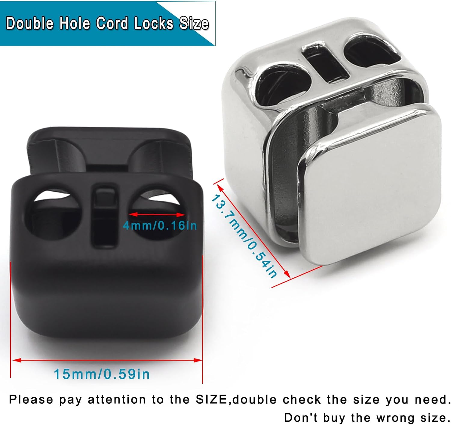 Enosea 12 Pieces Heavy Duty Cord Locks, Double Hole Draw String Clip Metal Toggles for Drawstrings, Shoelaces, Paracord