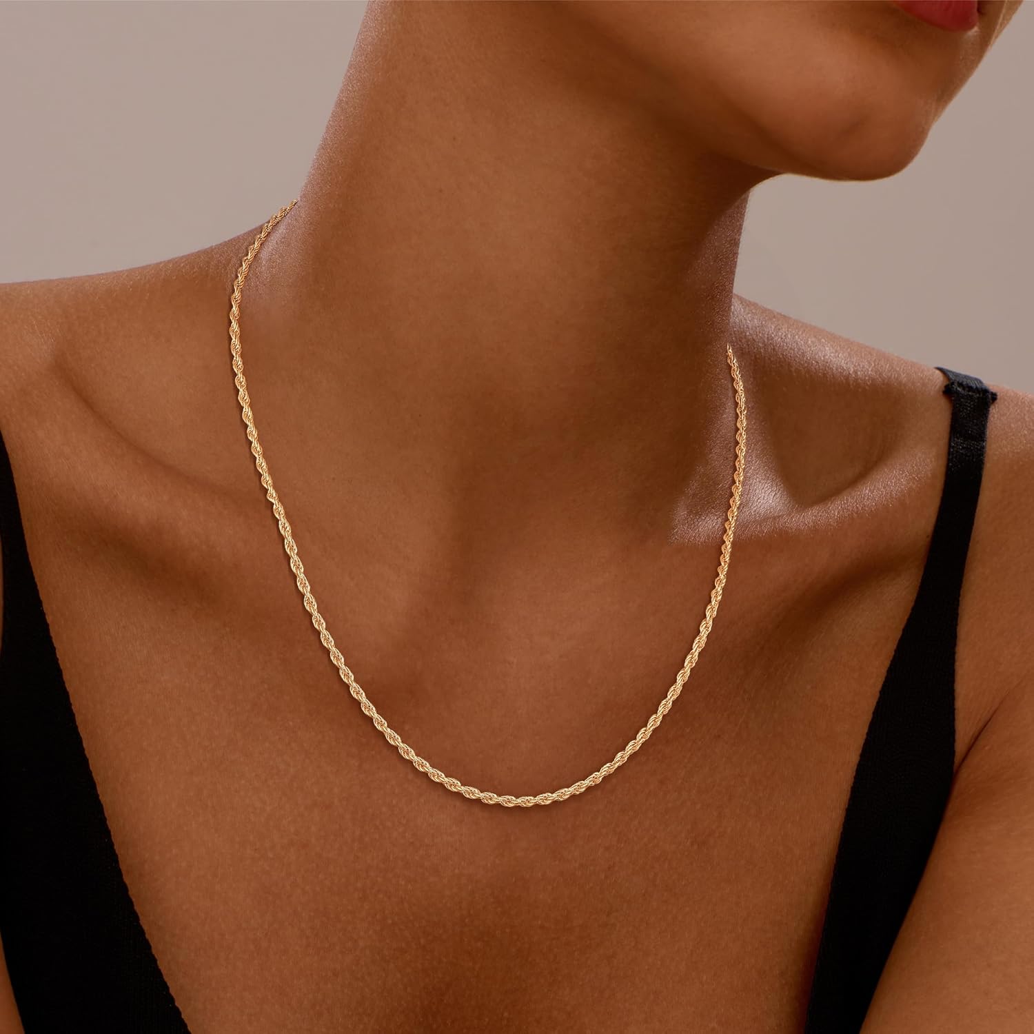 Jewlpire 2mm Rope Chain 14K Gold Plated 925 Sterling Silver Chain Necklace for Women, Shiny & Sturdy & Comfortable Womens Chains Necklaces, 16 18 20 22 24 26 Inch - Image 5