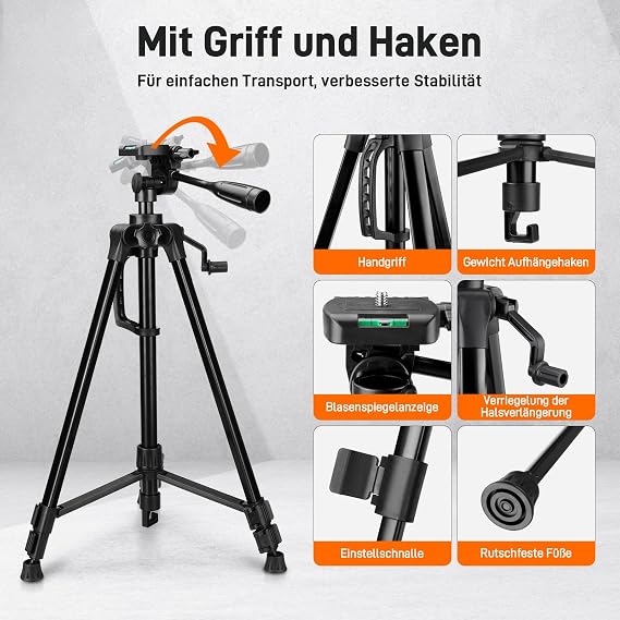 GOCHIFIX 360 Laser Level with Tripod 5 Lines Laser Level 2 Plumb Dots Self Leveling Green Line Laser Level Tool for Construction, Floor Tile Included Target Plate, Battery, Carry Bag, Black + Orange