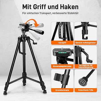 GOCHIFIX 360 Laser Level with Tripod 5 Lines Laser Level 2 Plumb Dots Self Leveling Green Line Laser Level Tool for Construction, Floor Tile Included Target Plate, Battery, Carry Bag, Black + Orange