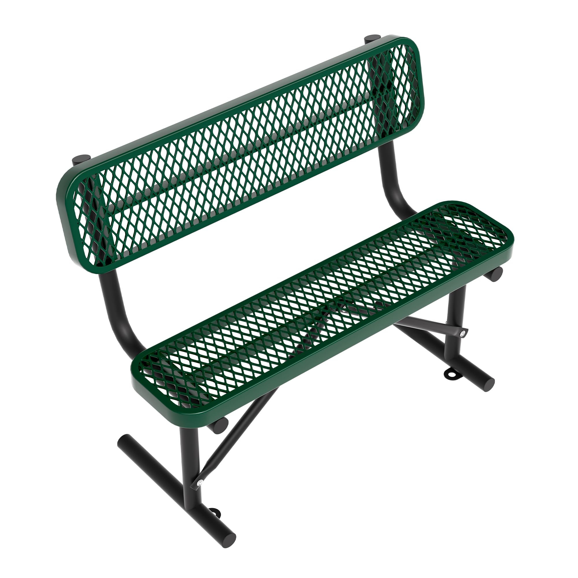 4ft Green Metal Park Bench with Backrest, Heavy Duty Outdoor Benches Weatherproof Steel Long Playground Bench Seats, Commercial Garden Benches Dock Benches for Lawn, Park, Deck,Patio, Porch