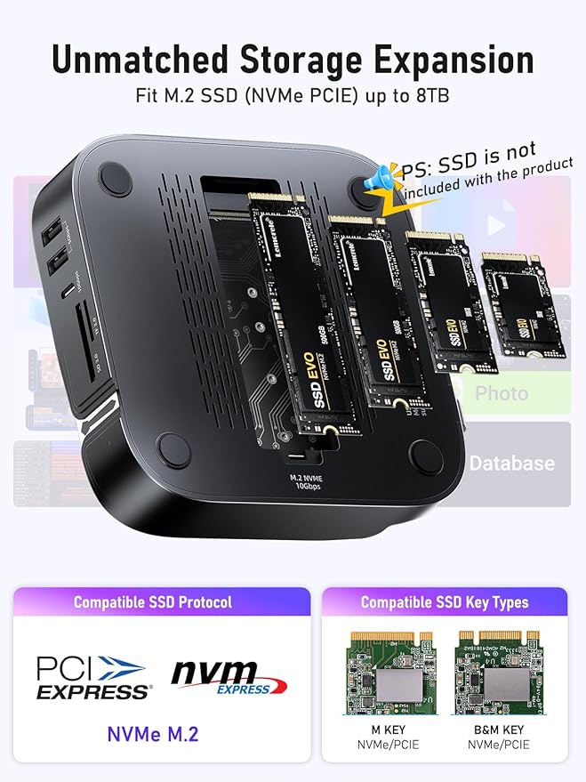 Lemorele Dock 9 en 1 para Mac mini M4/M4 Pro, Dual 4K, NVMe, USB-C miniatura 5