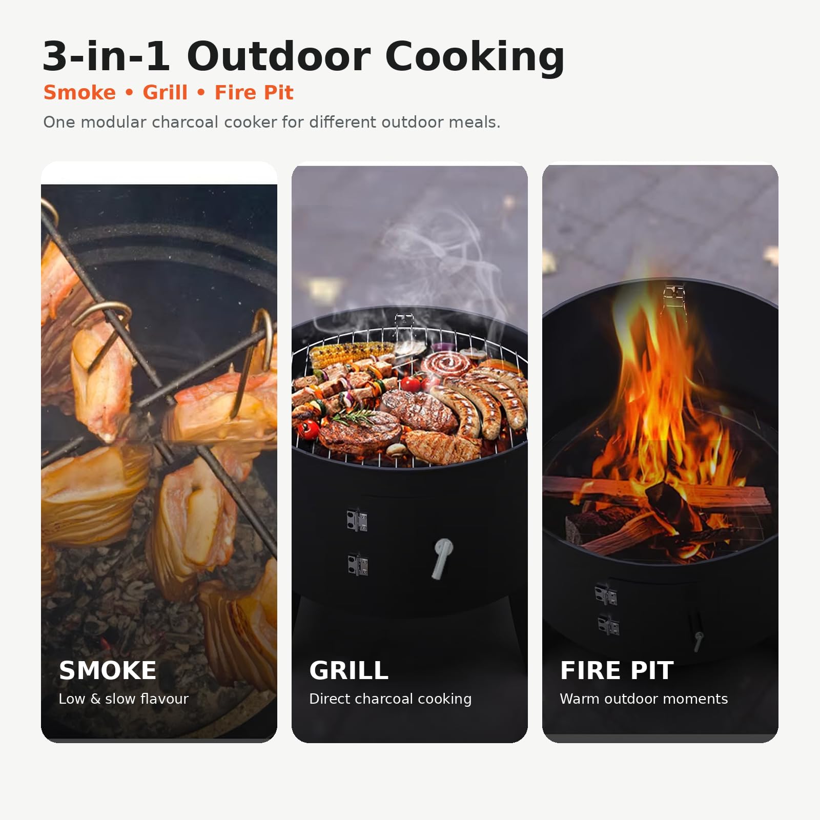 Wędzarnia BBQ, 3 w 1 Pionowy Grill na Węgiel z Pokrywką i Termometrem