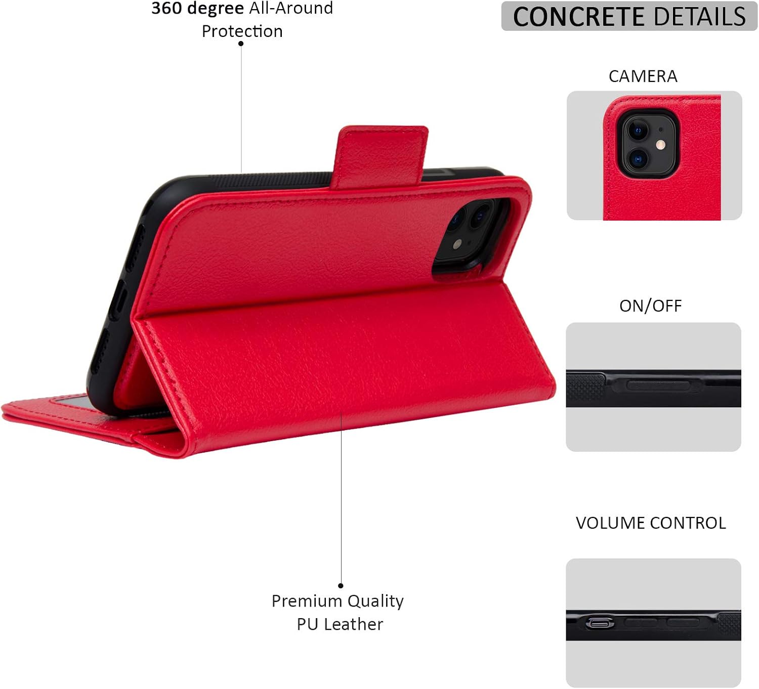 navor Detachable Magnetic Wallet Case with RFID Protection Compatible for iPhone 11 [6.1 inch] [Vajio Series] - Red [IP11VJRD]
