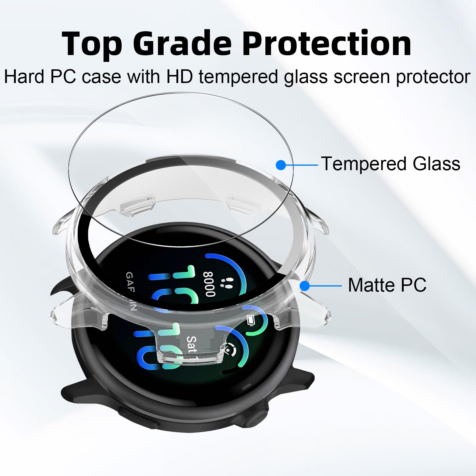Etui ochronne kompatybilne z Garmin Vivoactive 6, 2 sztuki, twarde etui z ochroną wyświetlacza do szkła pancernego, odporne na zarysowania, etui ochronne z poliwęglanu (PC), ultra cienkie