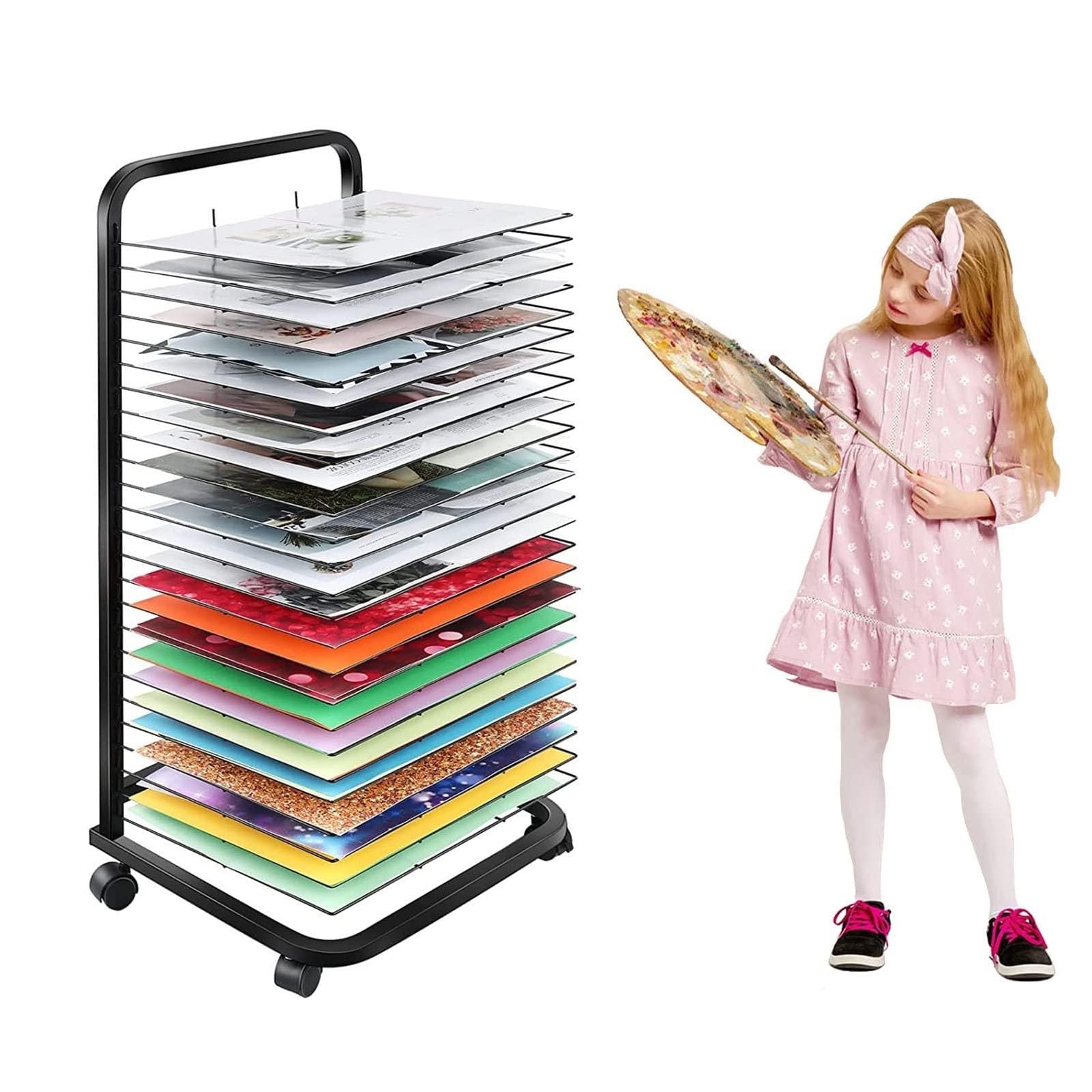 Aioneer Art Drying Rack - Steel Drying Painting Racks, A3 Paper Painting Drying Rack, Stackable Metal Artwork Organizer With Wheels, Sturdy Paint Drying Rack, for Art Studios and,35