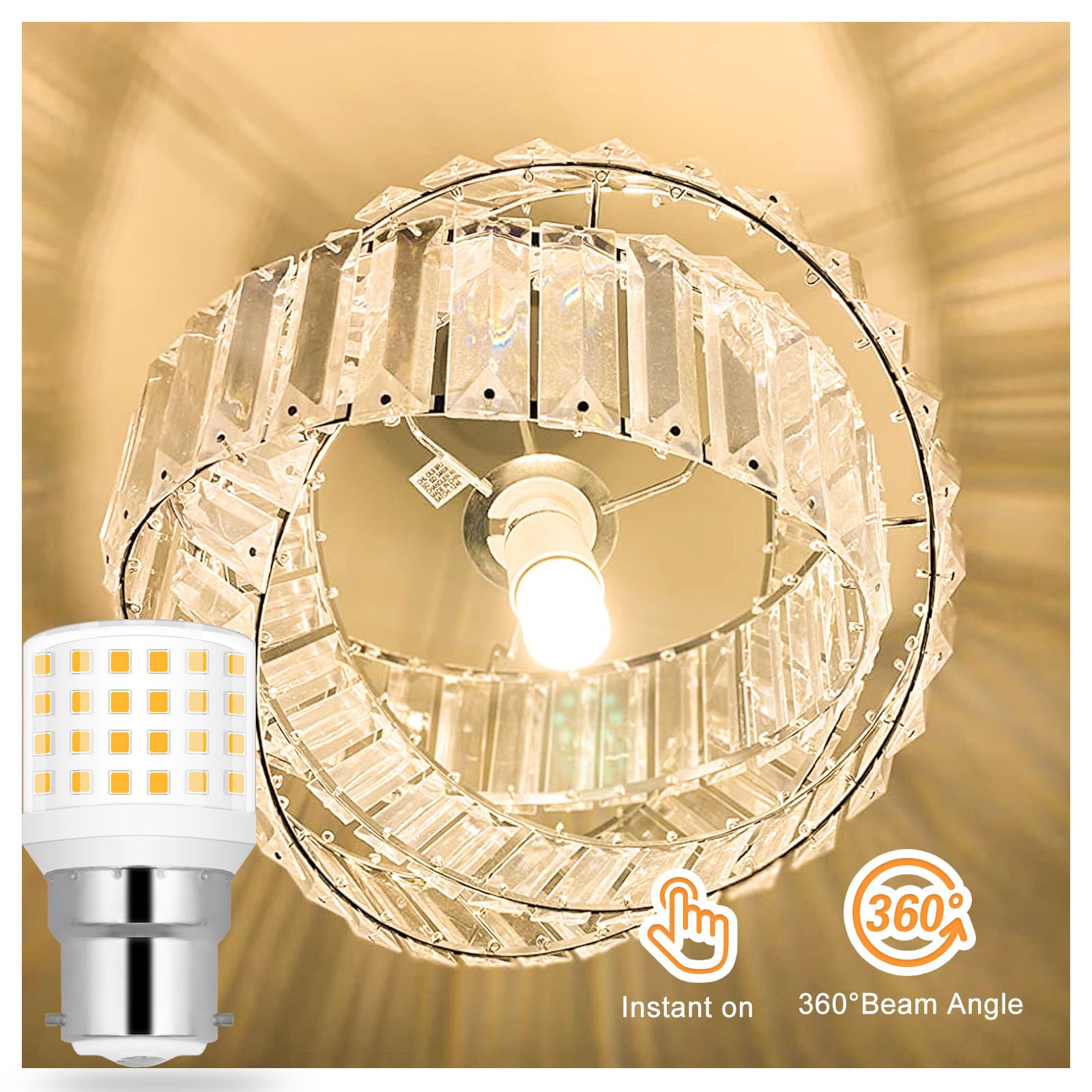 BROLSKUN B22 LED Pygmy Bulb Bayonet Warm White 40W 50W Pendant Fittings Bedside Lights BC Bayonet Cap LED Corn 4Watt Energy Efficient 100-265V Not-Dimmable 2-Pack - Image 3