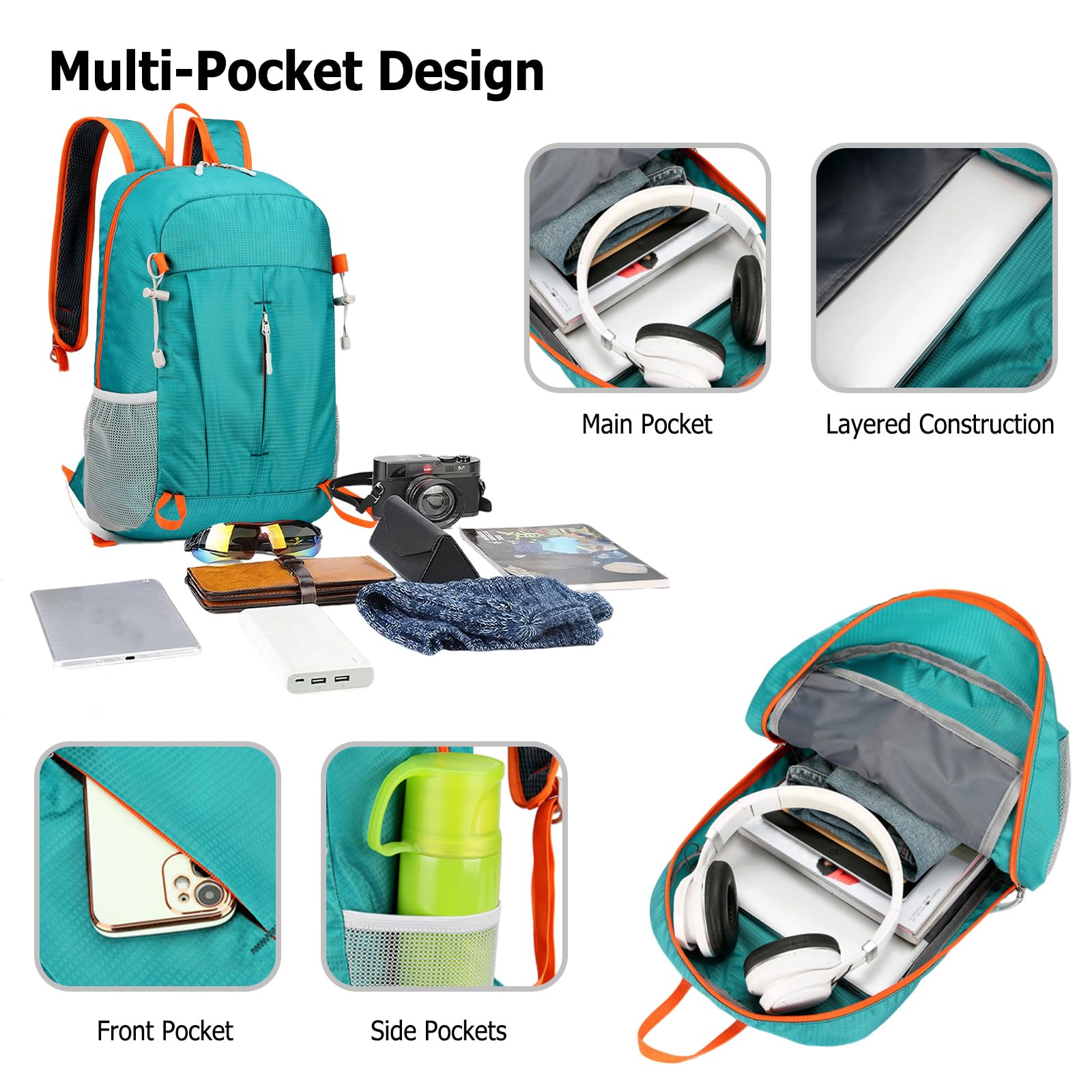 Sac à dos de randonnée pliable imperméable léger pour homme et femme pour camping, voyage, sports de plein air