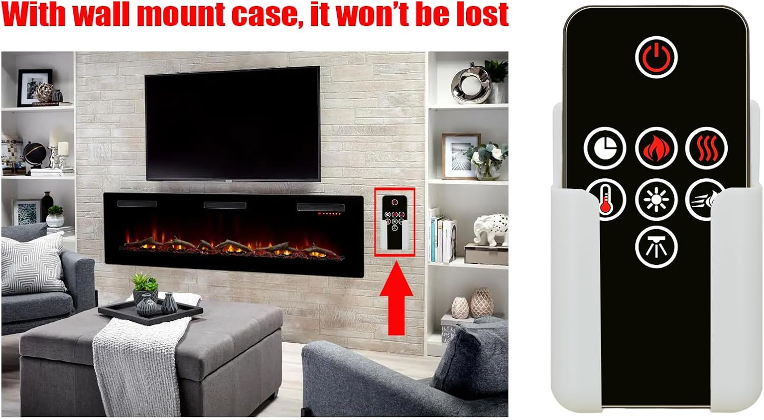 Replacement Remote Control for Napoleon Electric Fireplace W190-0244 NEFB36H-BS-1 NEFB42H-BS-1,with Wall Mounting Bracket