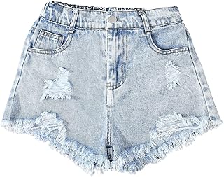 Girl's Ripped Jean Shorts High Waist Straight Leg Denim Shorts