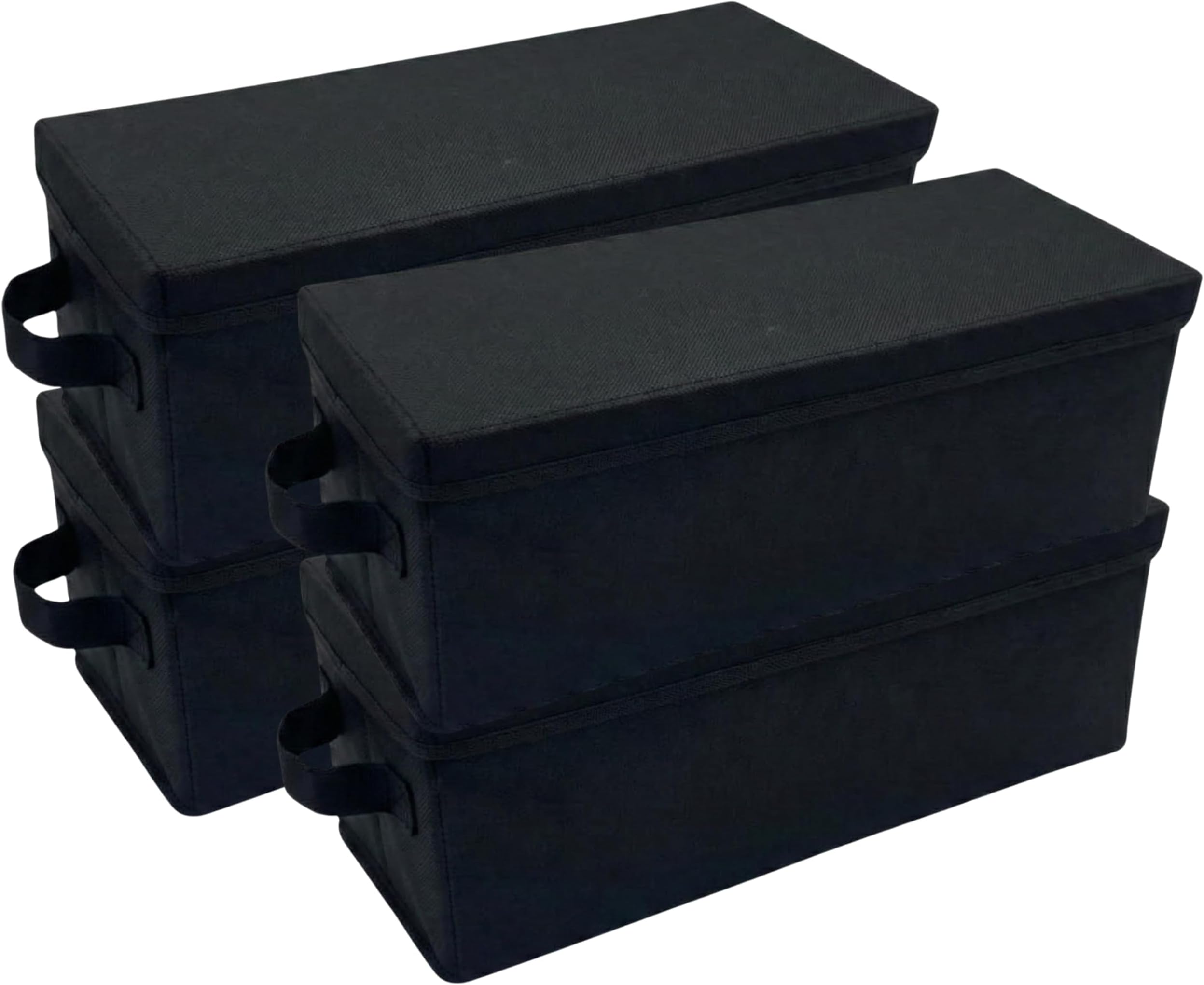 CD Storage Boxes (4 Pack) Durable CD Case Organizer with Lid, Disc Container Set Holds up to 128 Discs, Black