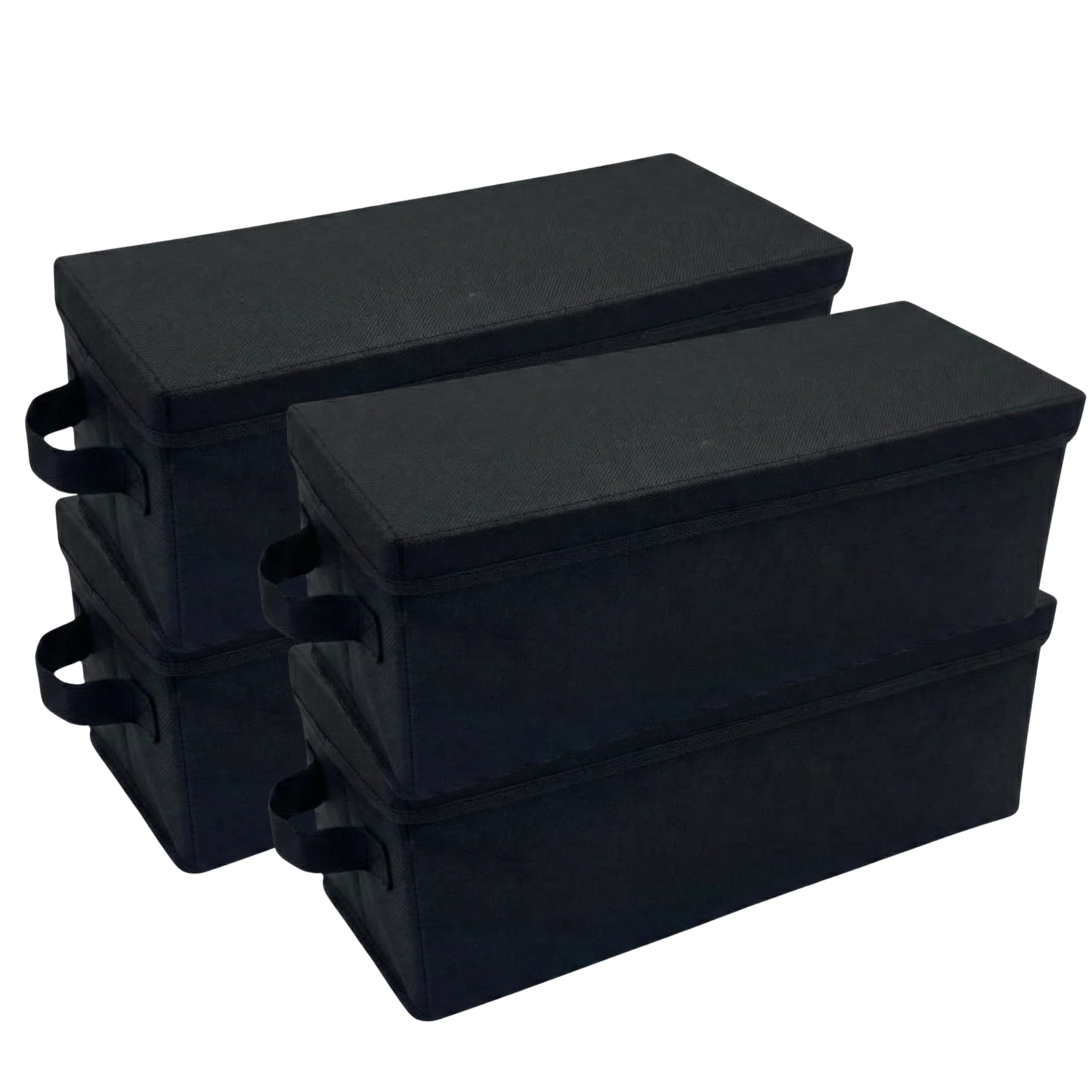 CD Storage Boxes (4 Pack) Durable CD Case Organizer with Lid, Disc Container Set Holds up to 128 Discs, Black