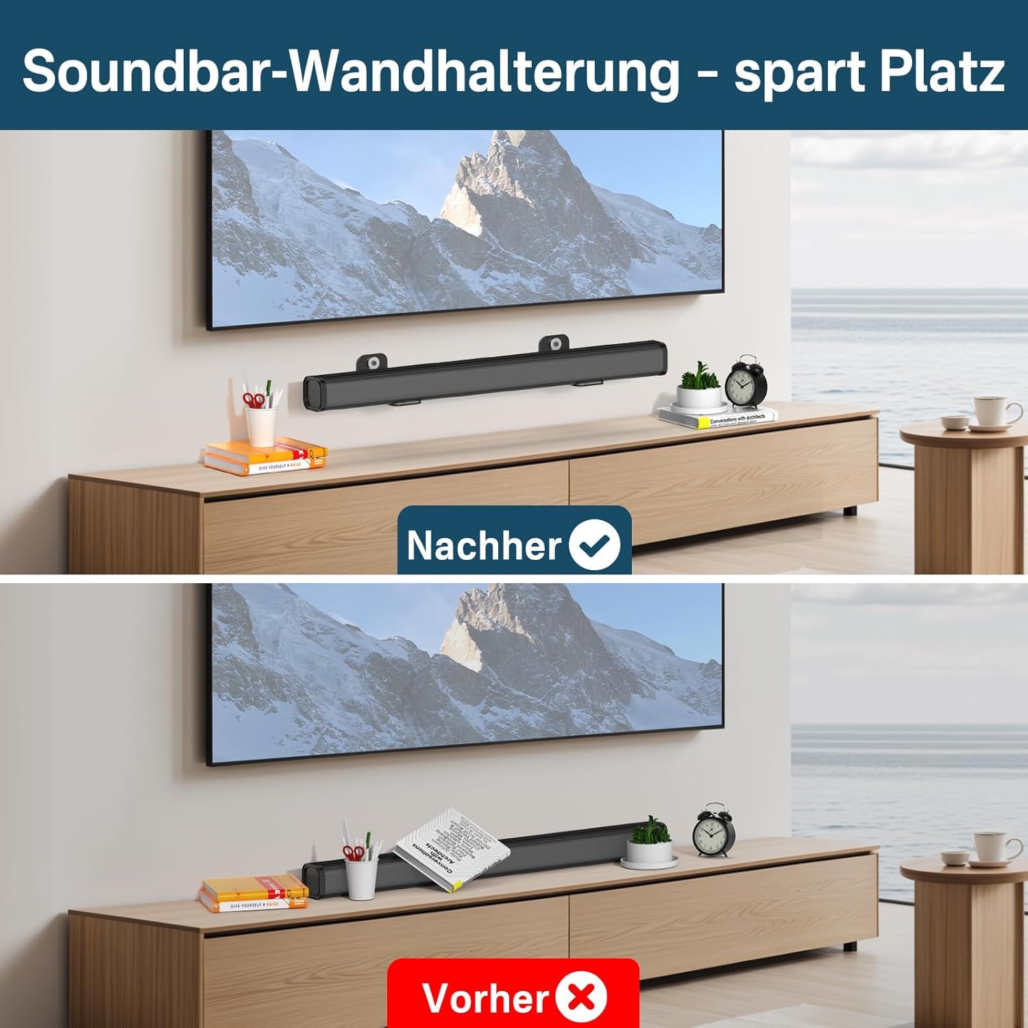 PUTORSEN Soundbar-montagebeugel voor montage boven of onder tv, met verstelbare 3-hoekige verlengarm, geschikt voor de meeste 23 tot 65 inch LCD-led-tv's, maximale belasting tot 33 lbs PUTORSEN Soundbar-montagebeugel voor montage boven of onder tv, met verstelbare 3-hoekige verlengarm, geschikt voor de meeste 23 tot 65 inch LCD-led-tv's, maximale belasting tot 33 lbs