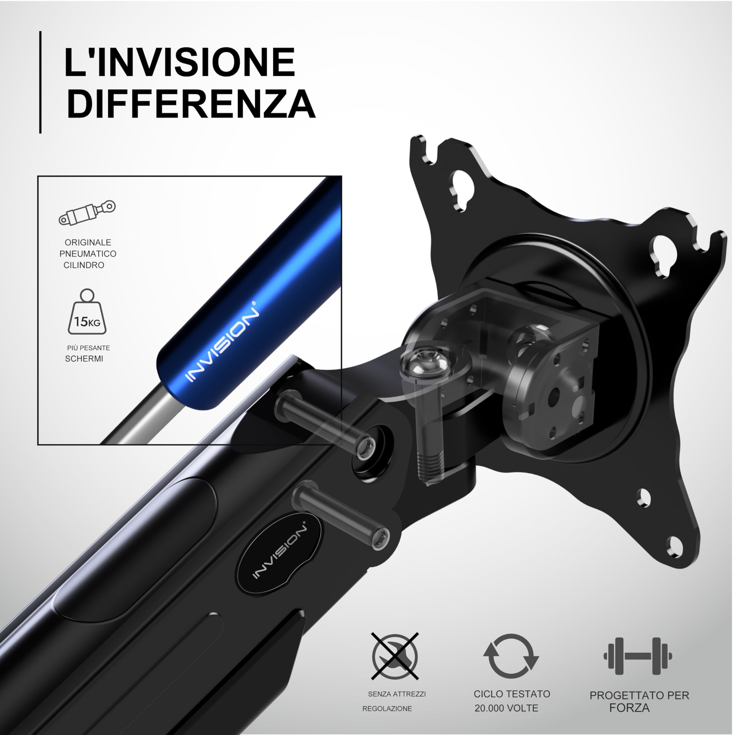 Invision Supporto Braccio Monitor per Schermi 24-40 pollici Morsetto Tavolo Ergonomico Regolabile in Altezza VESA 75-100mm 2-15kg (MX450)