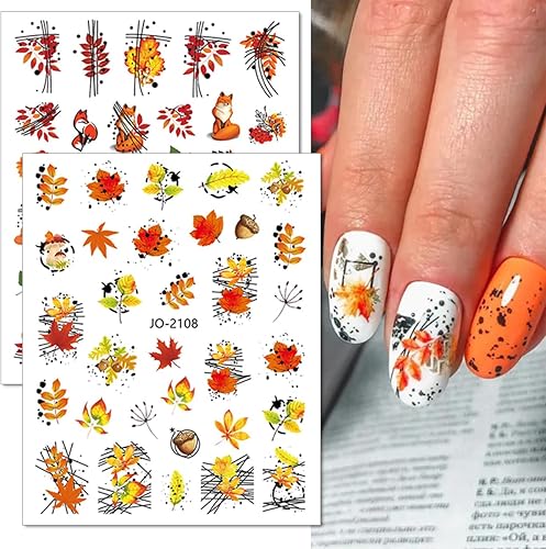 Miniatura 2 de 8 Sheets Fall Nail Art Stickers Decals Maple Leaf Nail Stickers Autumn Nail Decals 3D Self-Adhesive Nail Supplies Maple Leaves Mushroom Designs